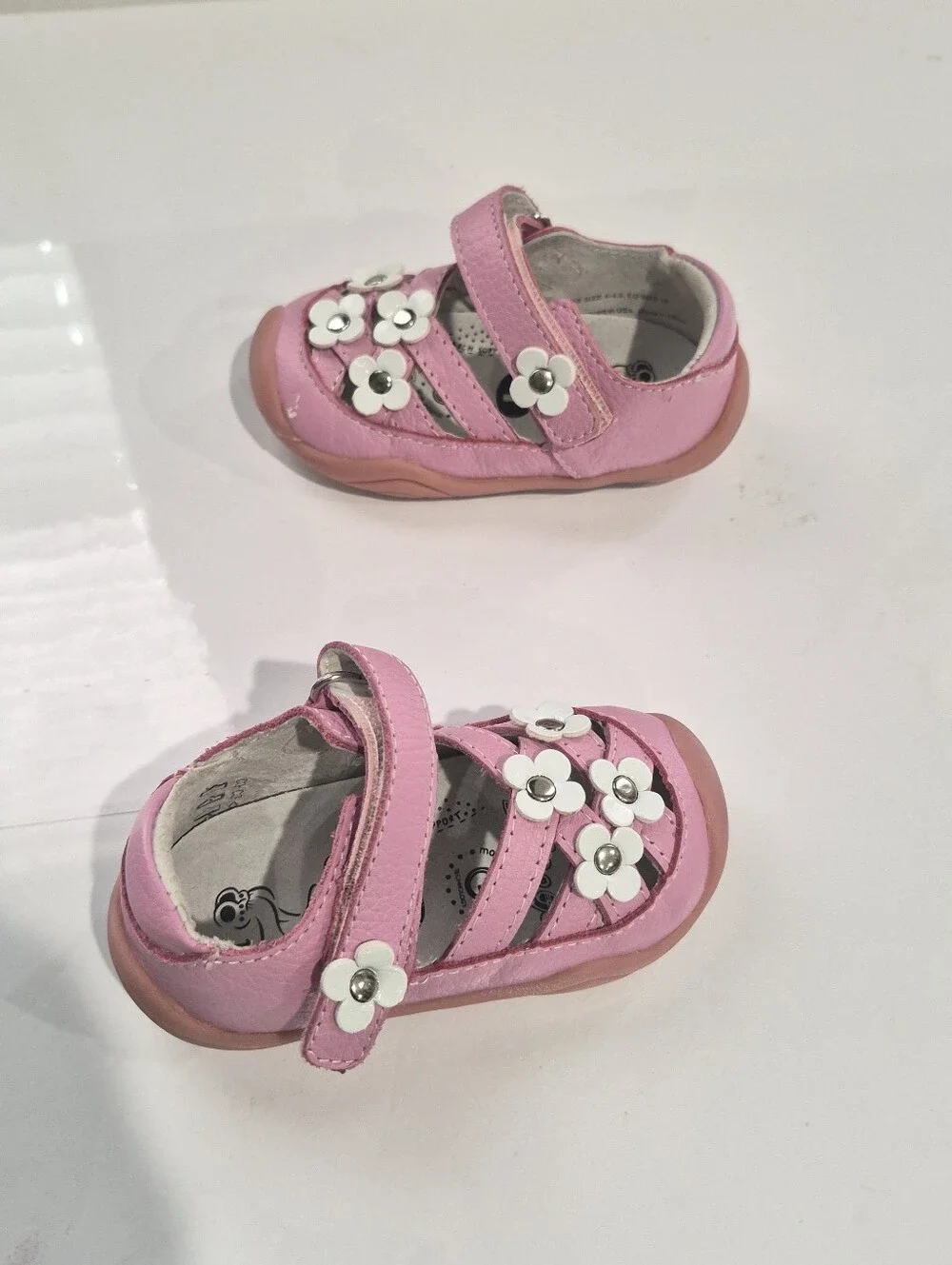 pediped Pink Toddler Mary Jane Shoes with White Flower Accents Size 4-4.5 US